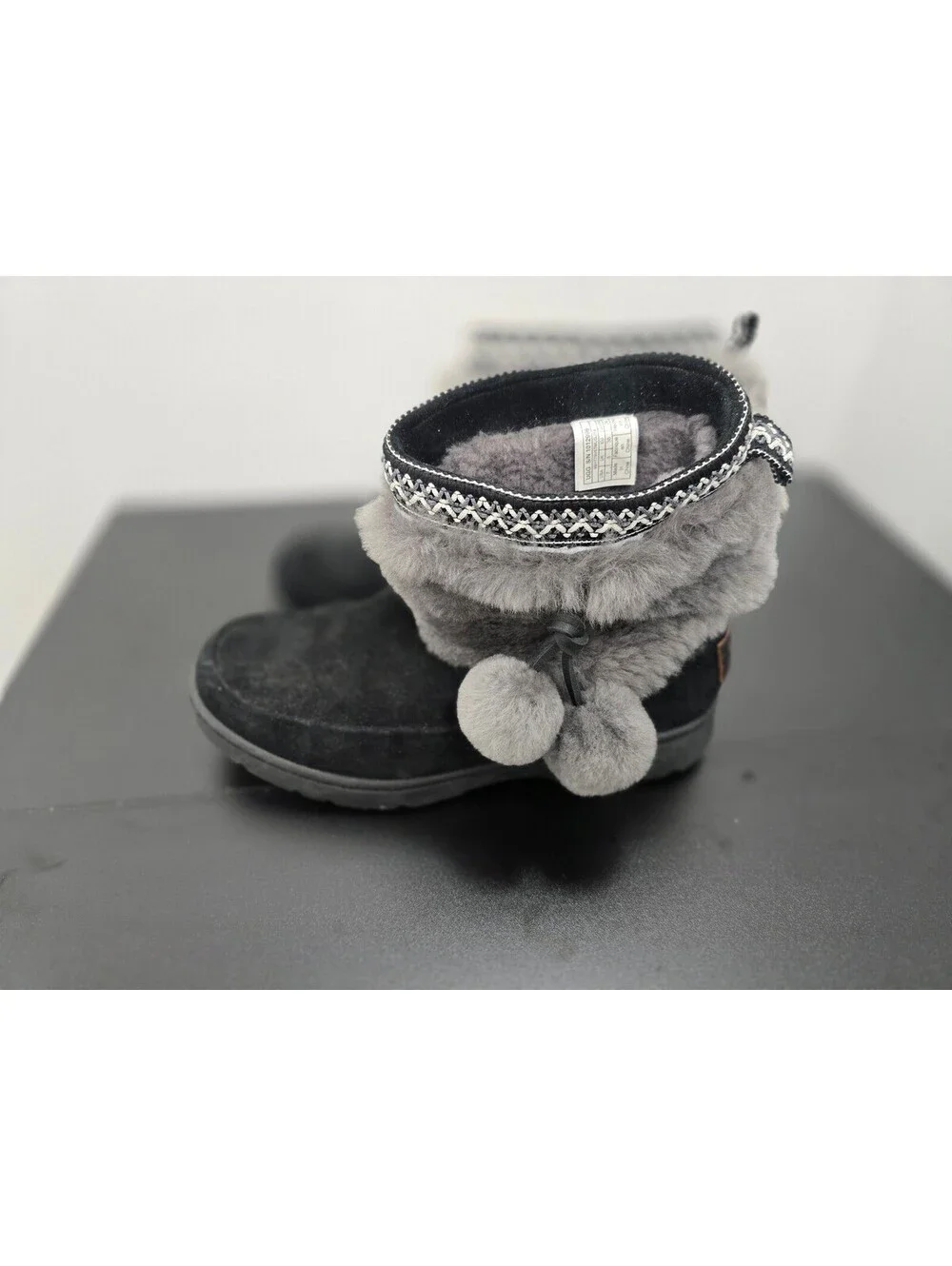 UGG Brie Waterproof Pom Pom Boots Black Gray Size W7